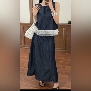 Chic Denim Dress with Lace Detail